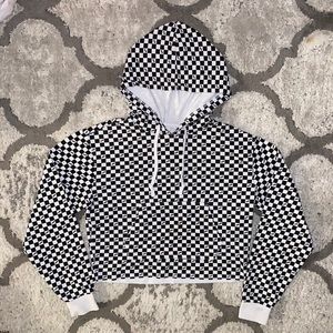Vans Cropped Black/White Checkered Hoodie Size XS